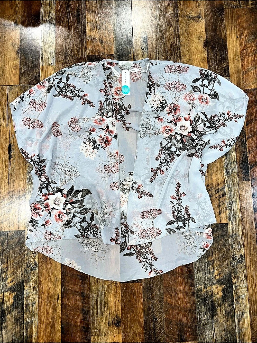 Emory Park Open Front Woven Blouse Floral Open Front Blouse in Blue Size XL NWT